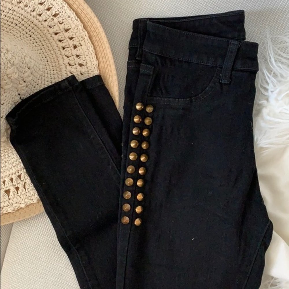 CARMAR High Rise Gold Studded Black Jeans